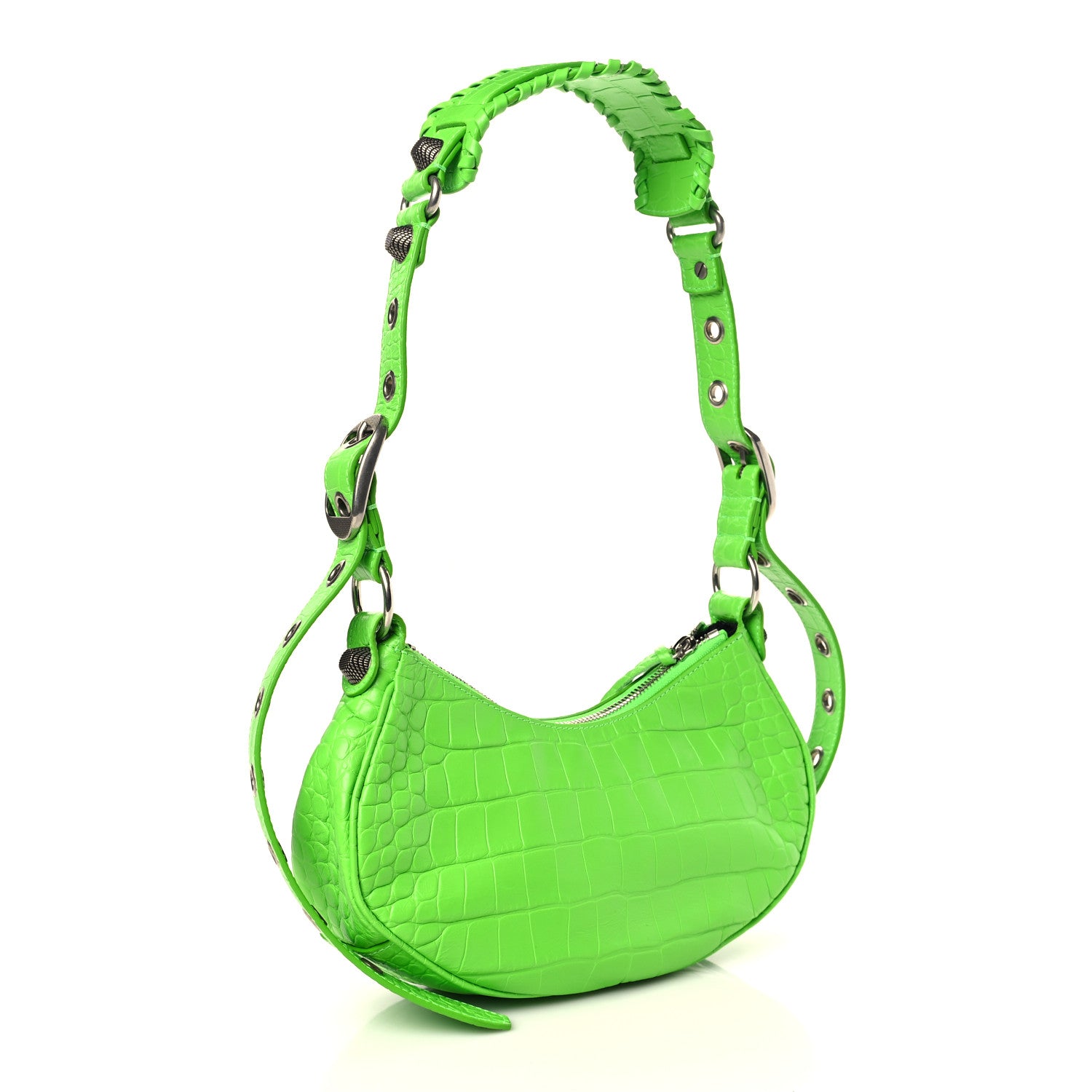 Balenciaga Extra Supple Calfskin Crocodile Embossed Le Cagole Shoulder Bag XS Acid Green 3 of 9