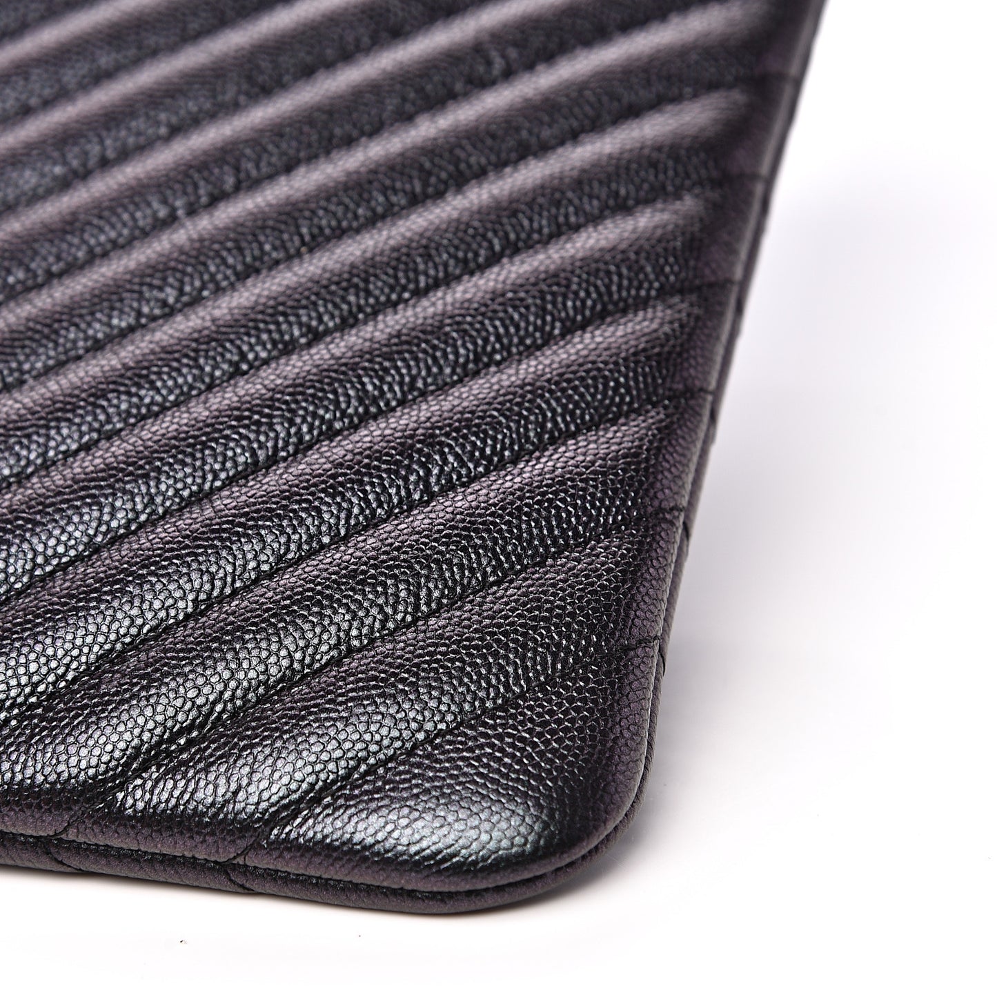 Iridescent Caviar Chevron Quilted Medium Cosmetic Case Black