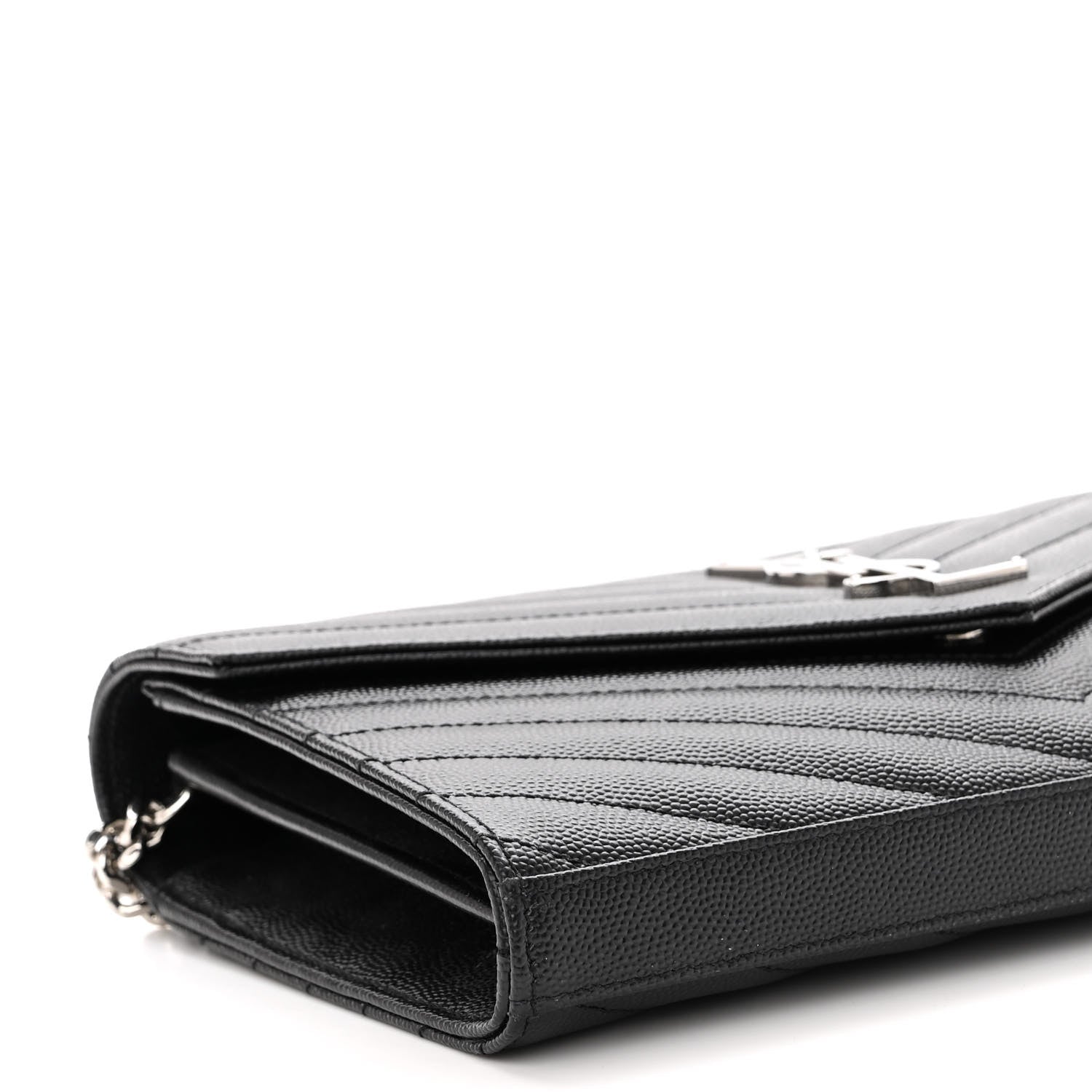 Saint Laurent Grain De Poudre Matelasse Chevron Monogram Chain Wallet Black 8 of 9