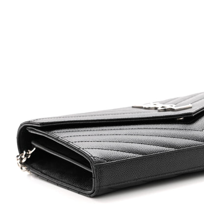 Saint Laurent Grain De Poudre Matelasse Chevron Monogram Chain Wallet Black 8 of 9
