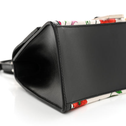 Balenciaga X GUCCI Canvas Boarded Plutone Calfskin Flora Logo Print Small Hourglass Top Handle Bag White Multicolor Black 9 of 11