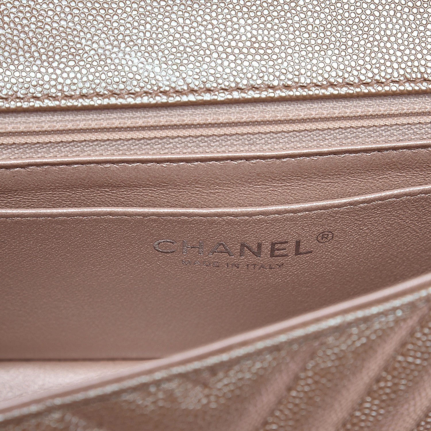 Chanel Iridescent Caviar Chevron Quilted Mini Rectangular Flap Light Gold 6 of 8