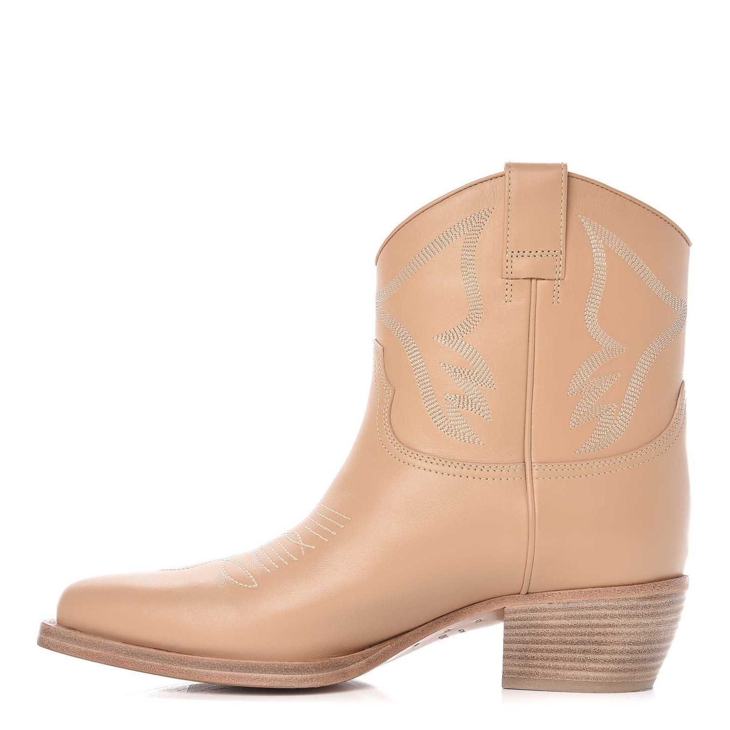 Calfskin Embroidered Texan Cowboy Ankle Boots 39 Beige