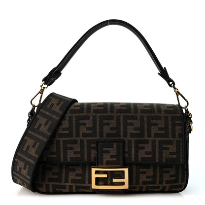 Fendi Fabric Jacquard FF 1974 Medium Baguette Tobacco Moro Black 1 of 10