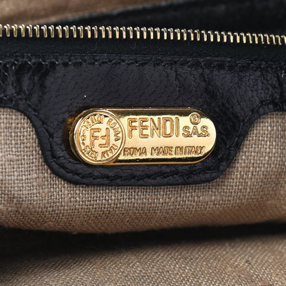 Fendi Neoprene Raffia Flower Embroidered Shoulder Bag Black 5 of 9