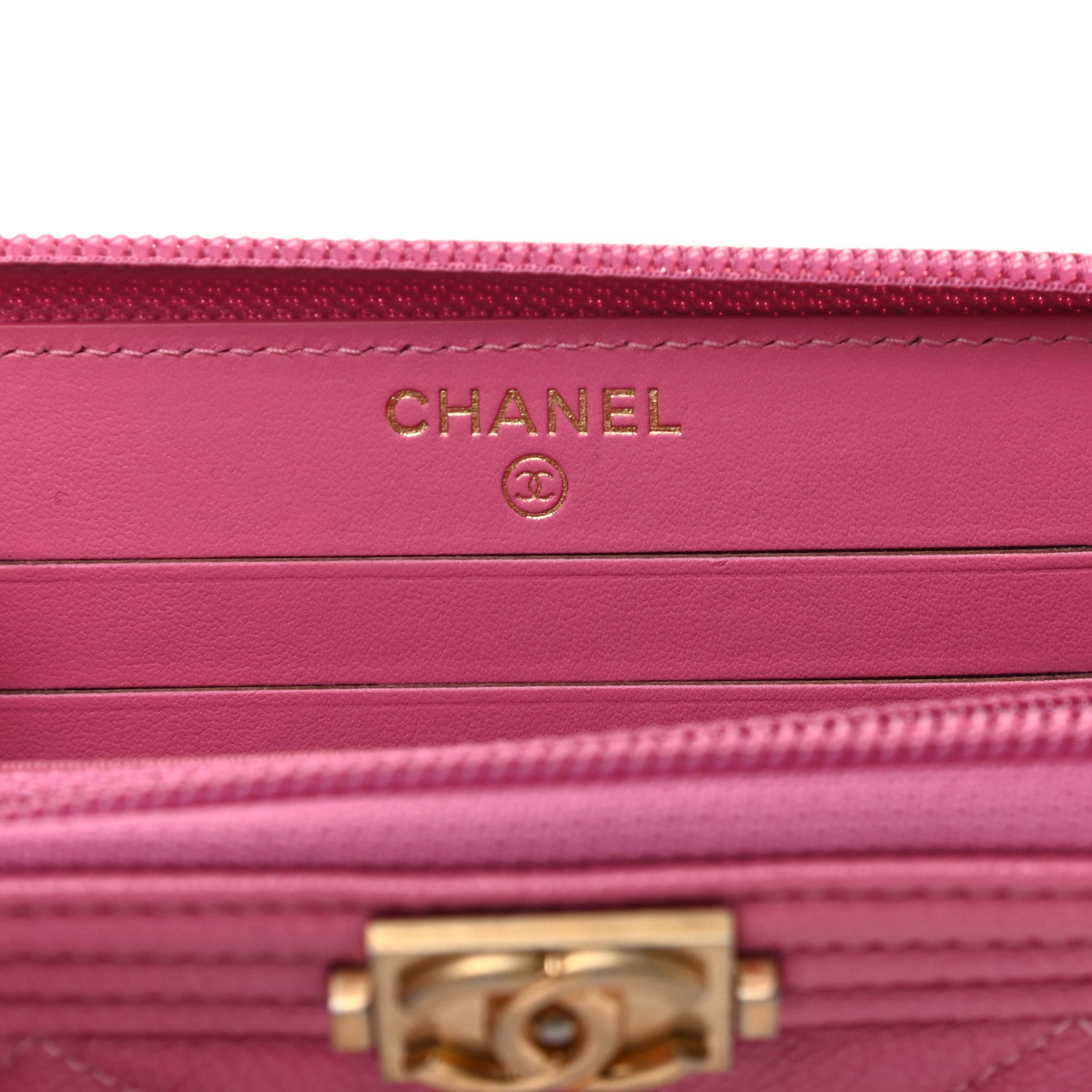 Chanel Caviar Quilted Boy Small Zip Around Wallet Pink 6 of 10