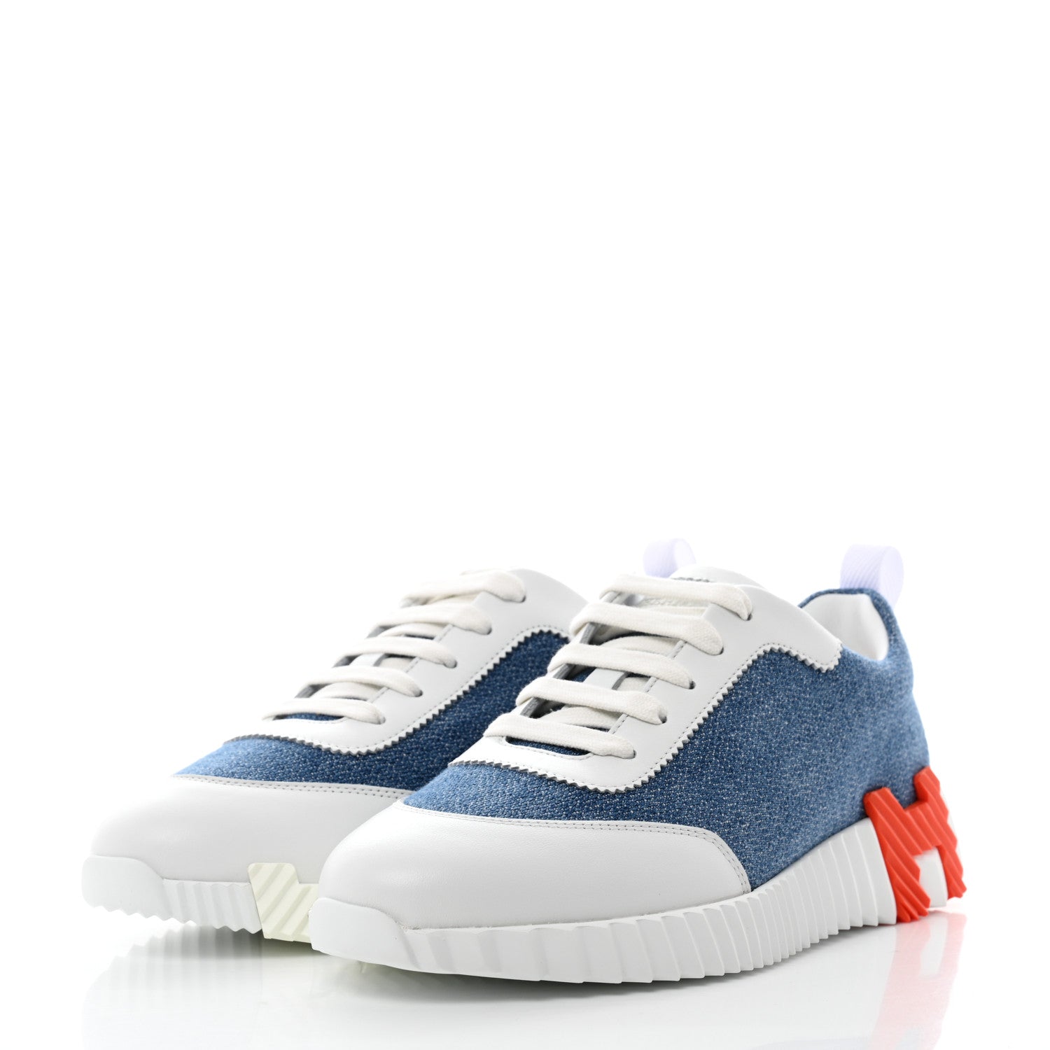 Hermes Denim Suede Goatskin Bouncing Sneakers 36 Bleu Clair White 3 of 8