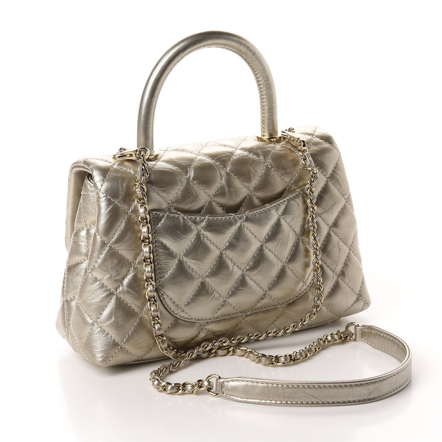 Metallic Aged Calfskin Quilted Mini Coco Handle Flap Gold
