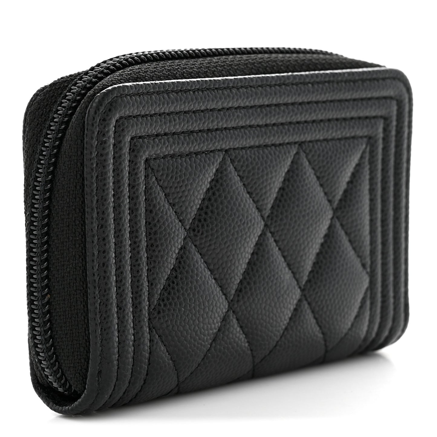 Caviar Quilted Boy Zip Around Coin Purse Wallet Black