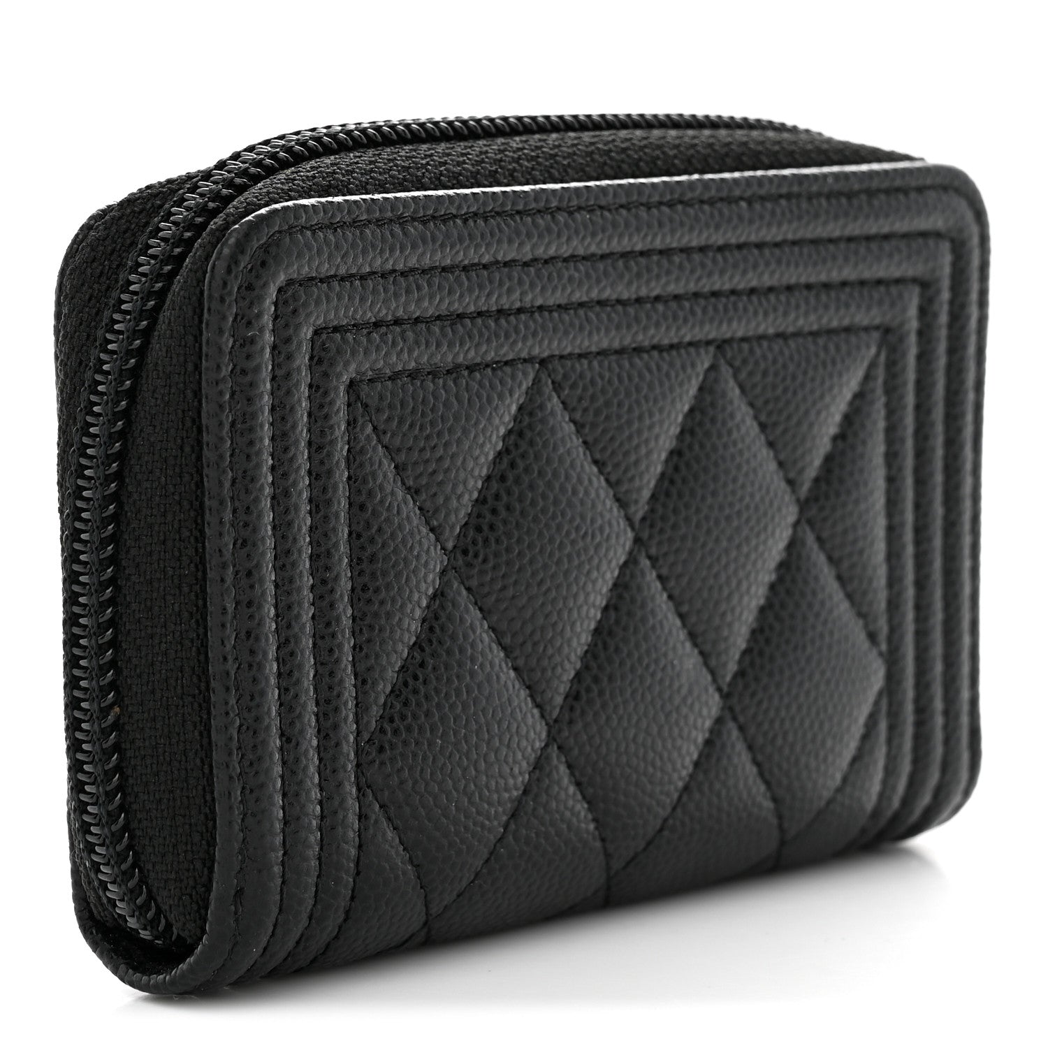 Chanel Caviar Quilted Boy Zip Around Coin Purse Wallet Black 3 of 8