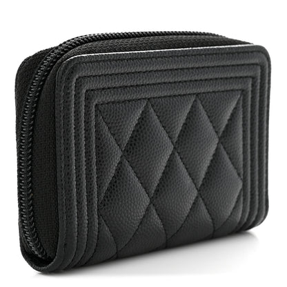 Chanel Caviar Quilted Boy Zip Around Coin Purse Wallet Black 3 of 8