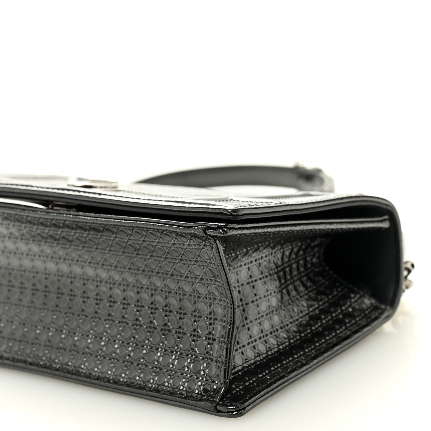 Metallic Patent Micro-Cannage Medium Diorama Flap Bag Onyx Black