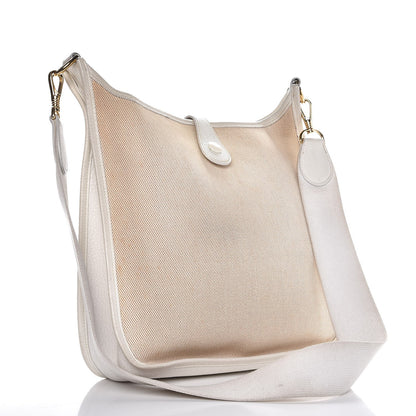 Hermes Toile Taurillon Clemence Evelyne PM Blanc White 3 of 11