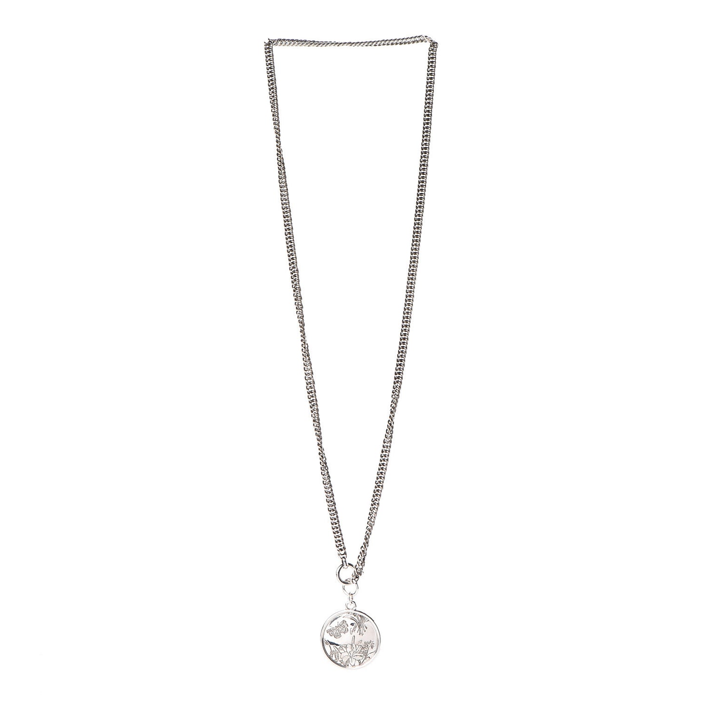Sterling Silver Flora Round Pendant Necklace