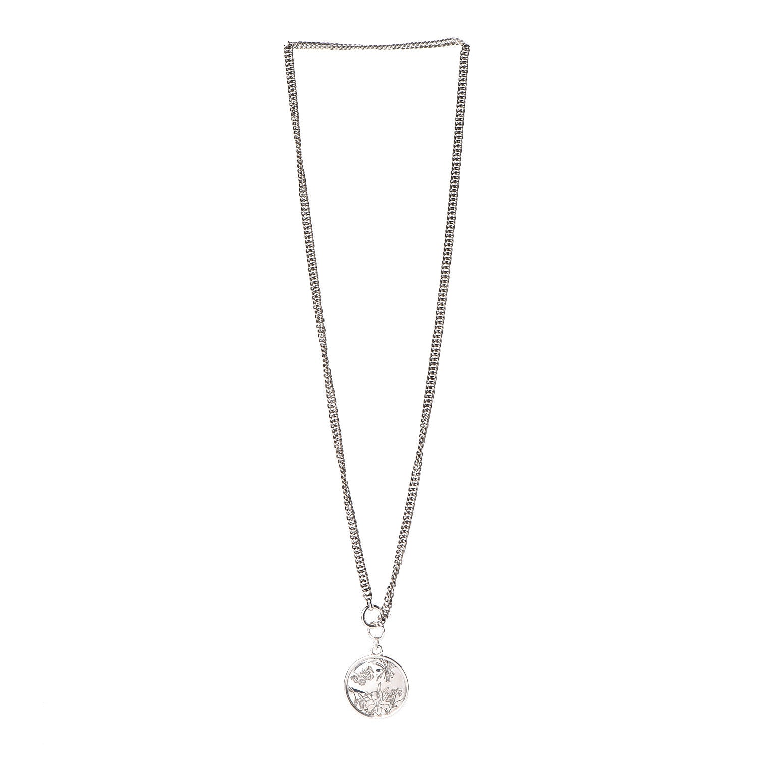 Gucci Sterling Silver Flora Round Pendant Necklace 3 of 5