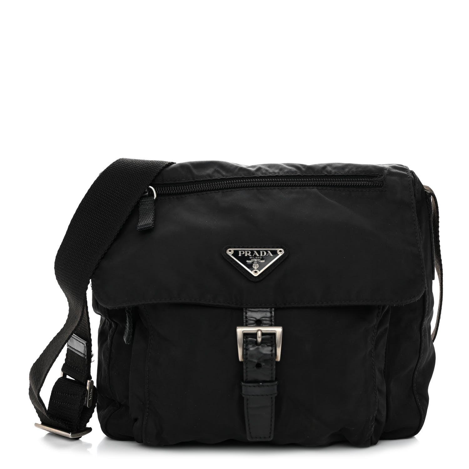 Prada Tessuto Nylon Saffiano Small Vela Messenger Black 1 of 12