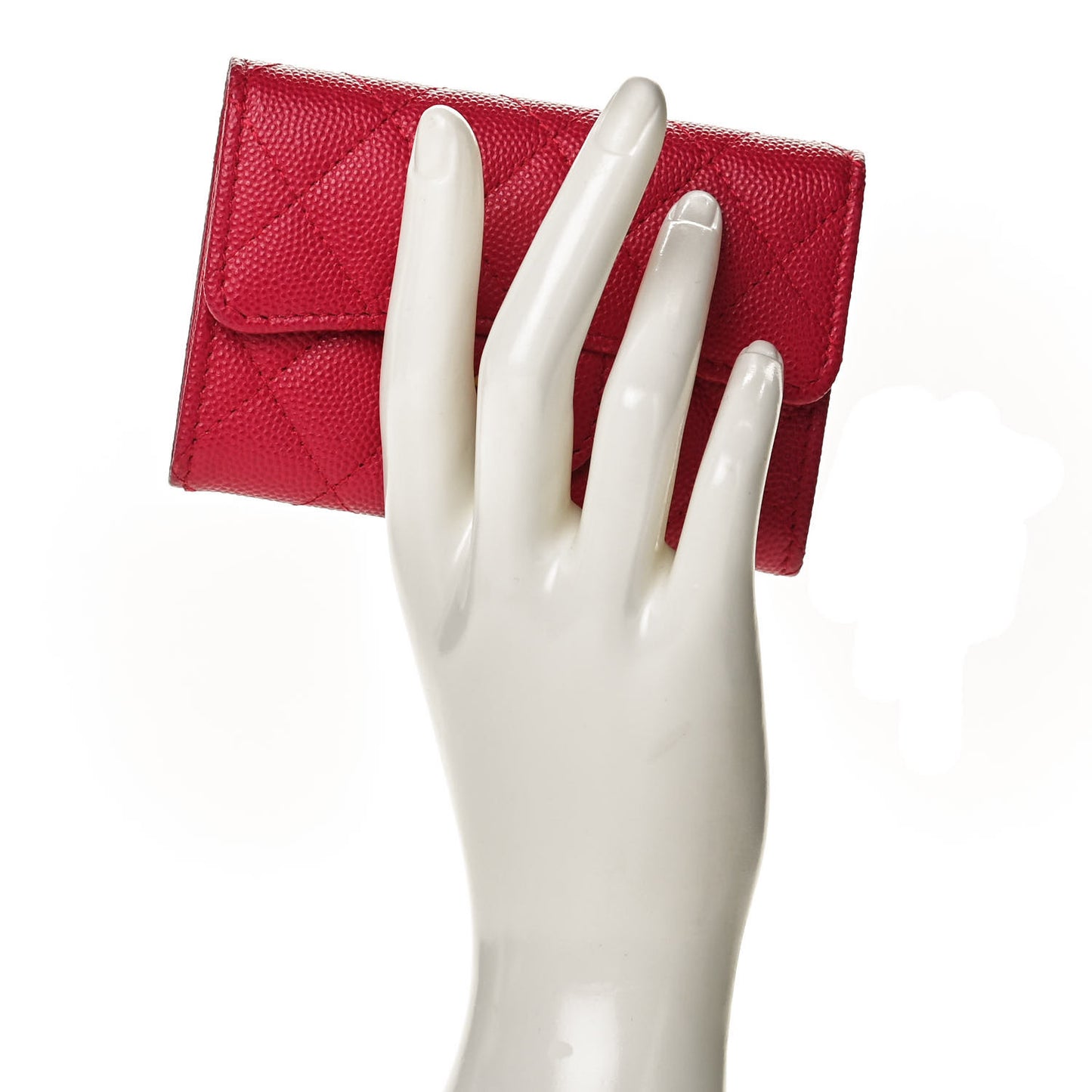 Caviar Quilted Flap Card Holder Wallet Dark Pink