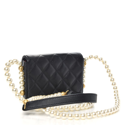 Chanel Calfskin Quilted About Pearls Card Holder Flap With Chain Black 3 of 10