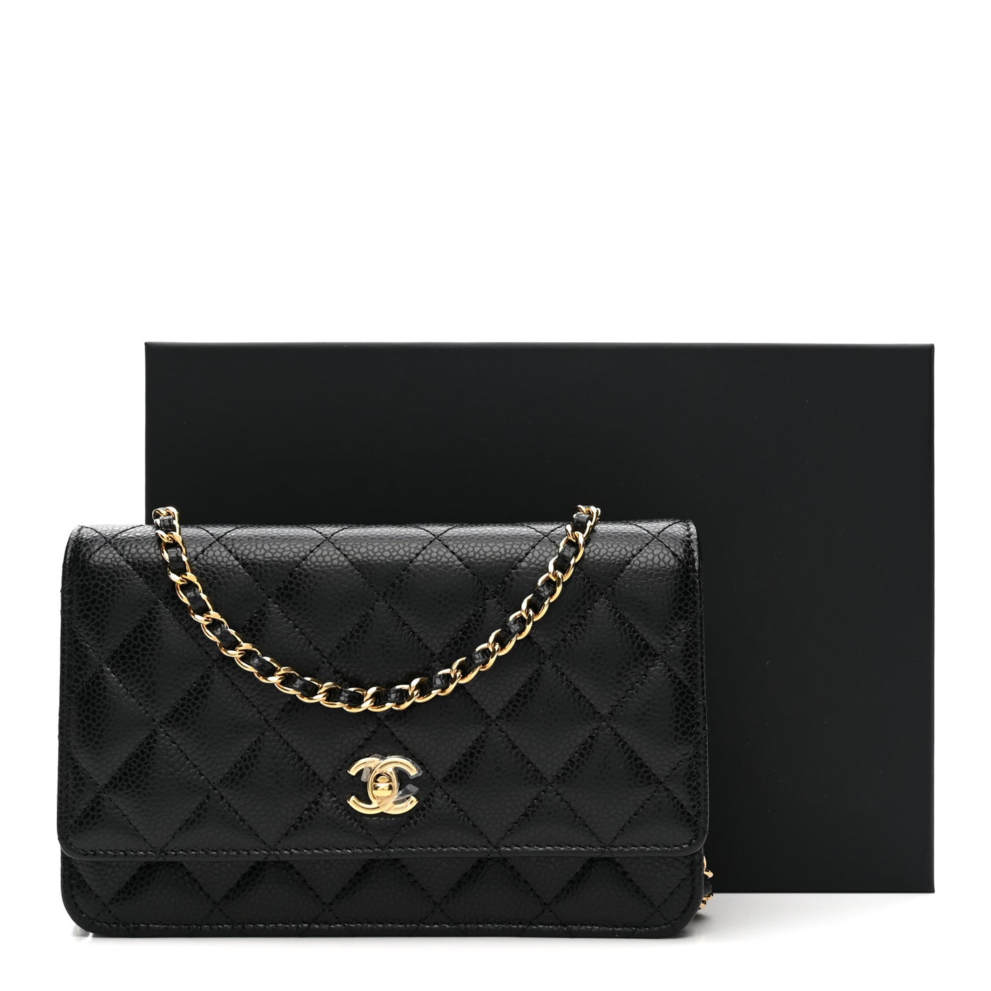 Caviar Quilted CC Turnlock Wallet On Chain WOC Black