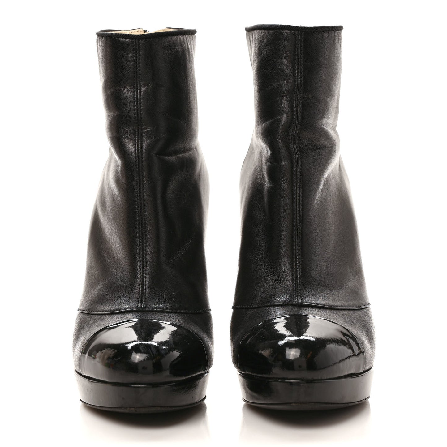 Lambskin Patent CC Cap Toe Platform Ankle Boots 35.5 Black