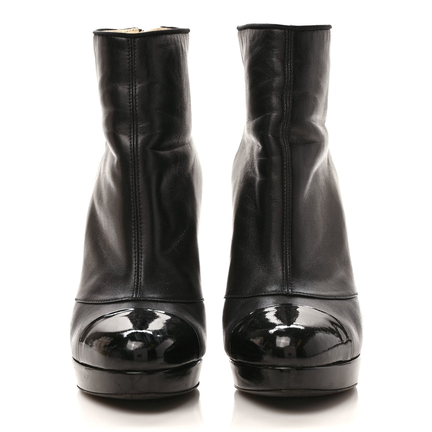 Chanel Lambskin Patent CC Cap Toe Platform Ankle Boots 35.5 Black 2 of 10