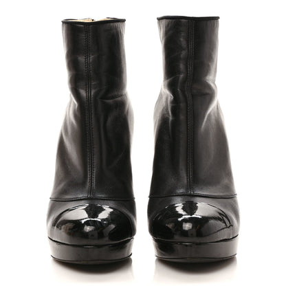 Chanel Lambskin Patent CC Cap Toe Platform Ankle Boots 35.5 Black 2 of 10