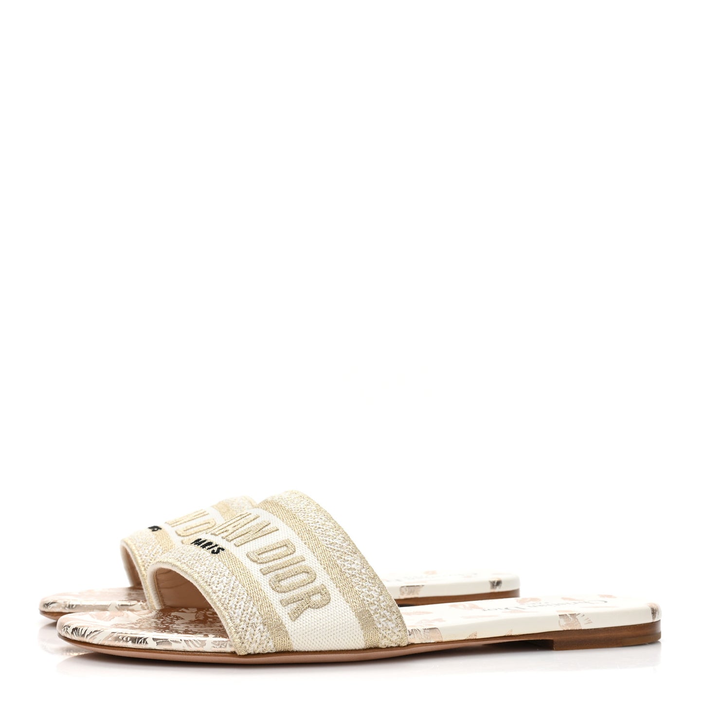 Canvas Lurex Jardin d'Hiver Embroidered Dway Flat Slide Sandals 39 White Palladium