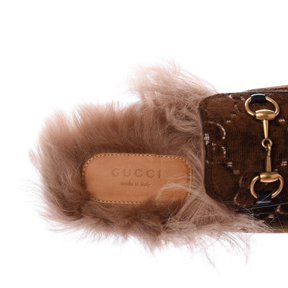 Gucci Velvet GG Monogram Fur Womens Princetown Slippers 35 Brown Black Natural 7 of 9