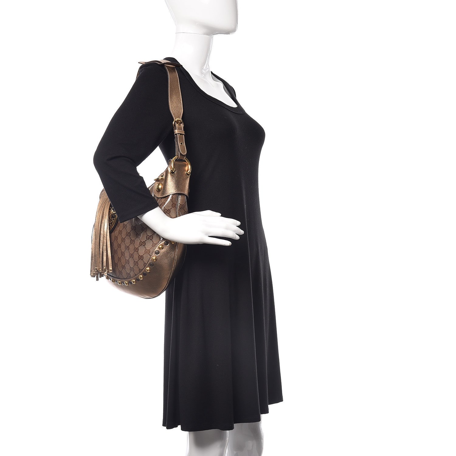 Gucci Crystal Monogram Babouska Hobo Gold 2 of 11