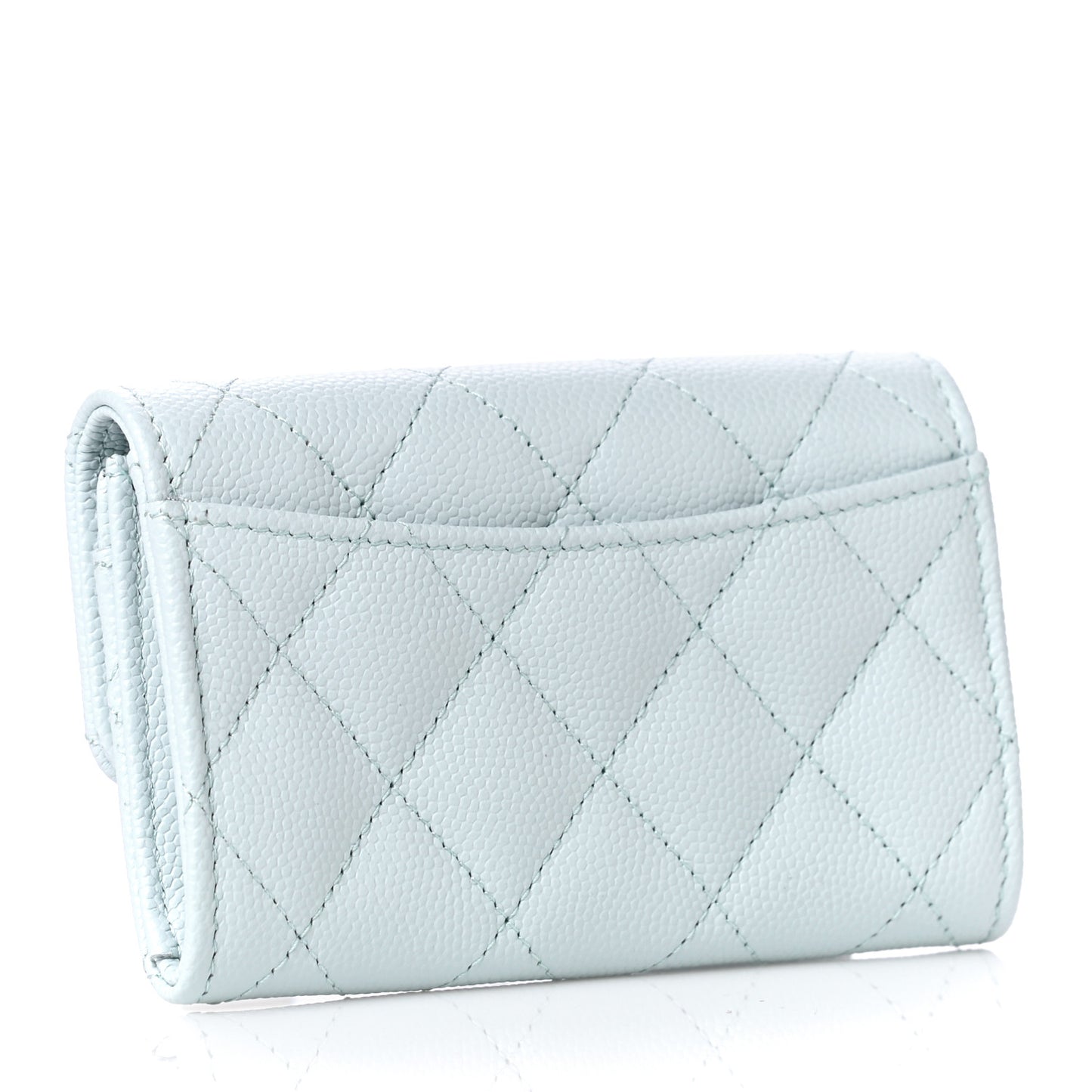 Caviar Quilted Flap Card Holder Wallet Light Blue
