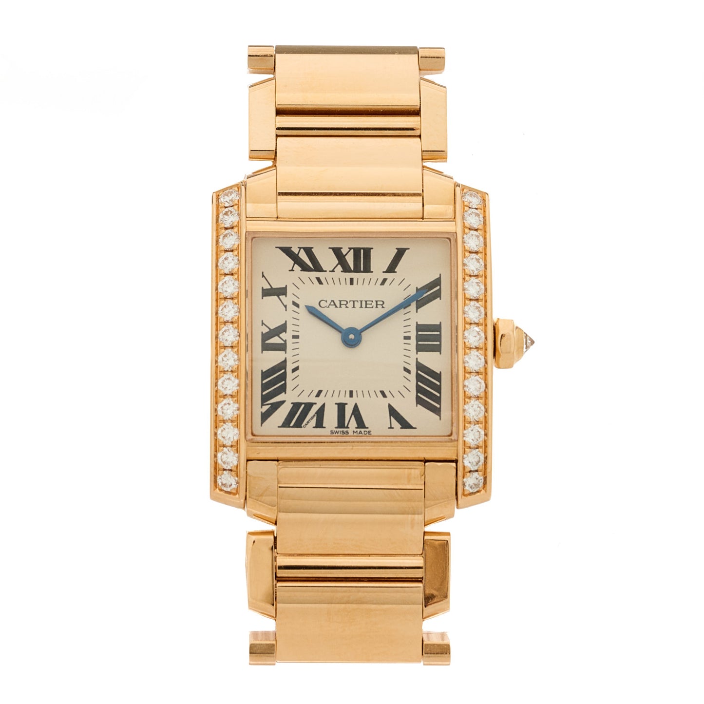 18K Pink Gold Diamond Bezel 25mm Tank Francaise Quartz Watch