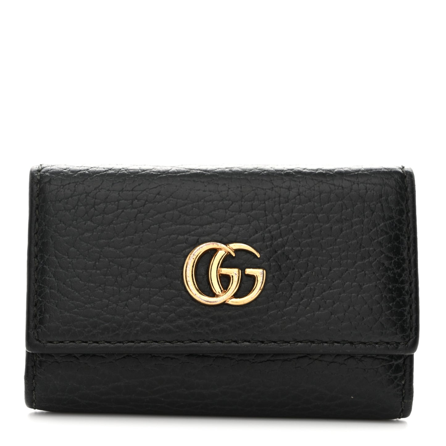 Pebbled Calfskin GG Marmont 6 Key Holder Black