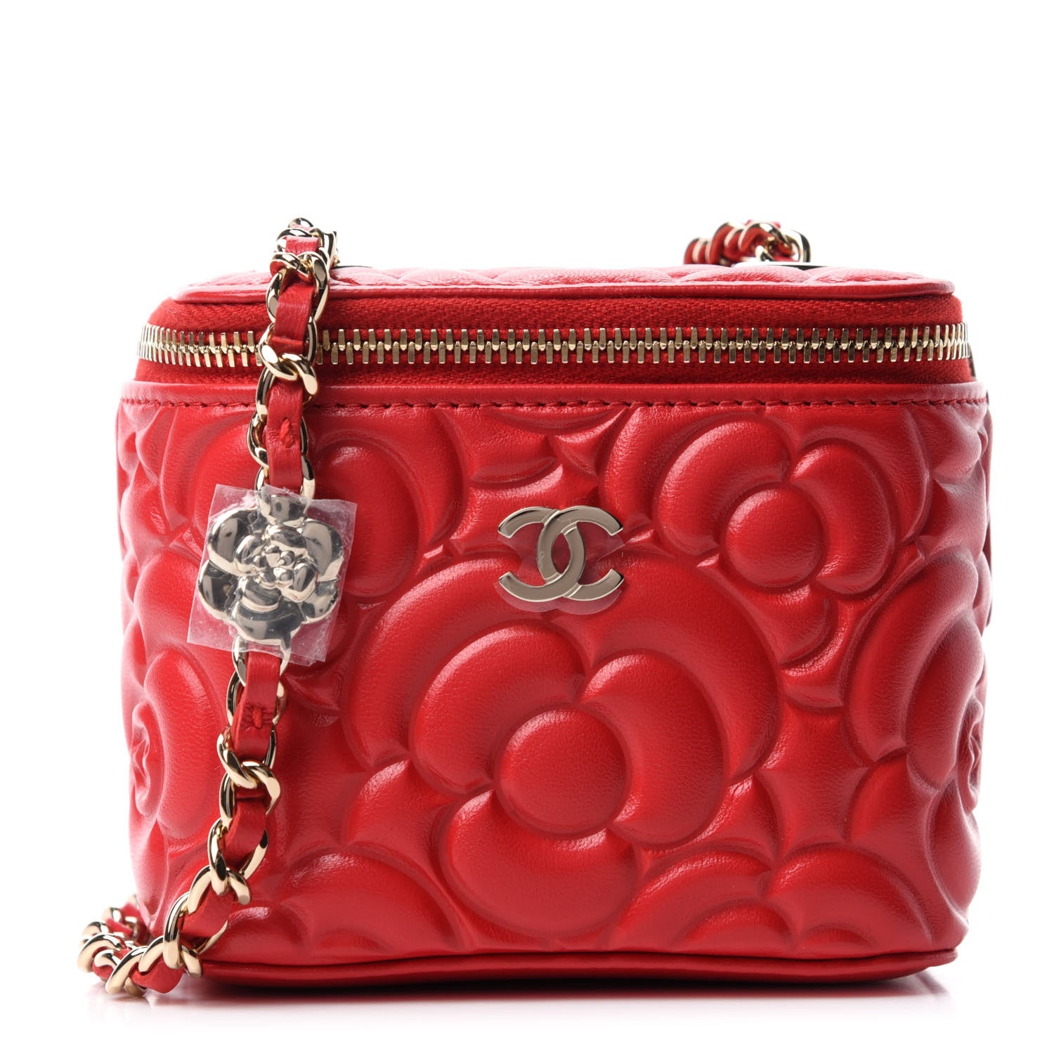 Chanel Lambskin Camellia Embossed Mini Vanity Case With Chain Red 1 of 11