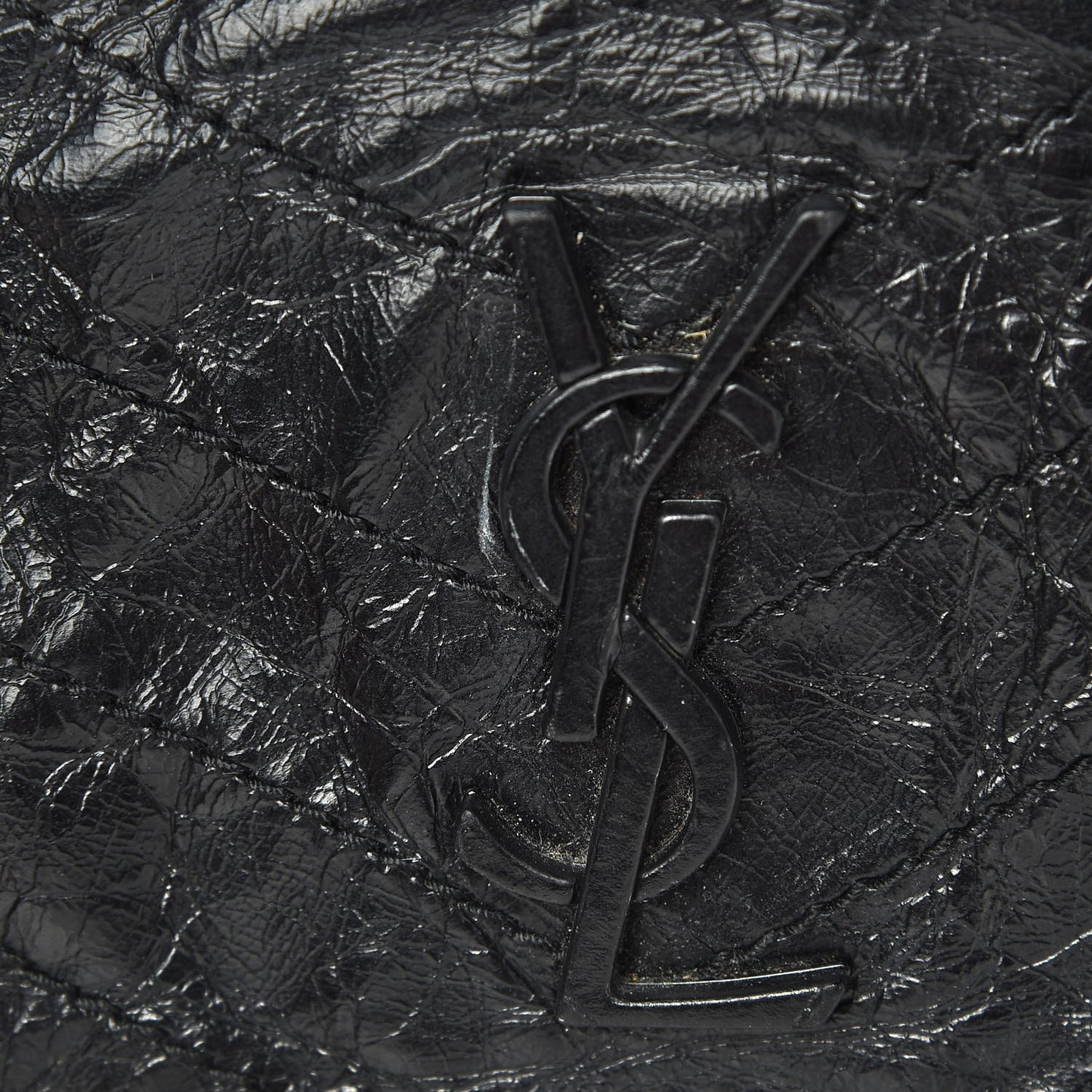 Crinkled Calfskin Matelasse Monogram Medium Niki Chain Satchel Black