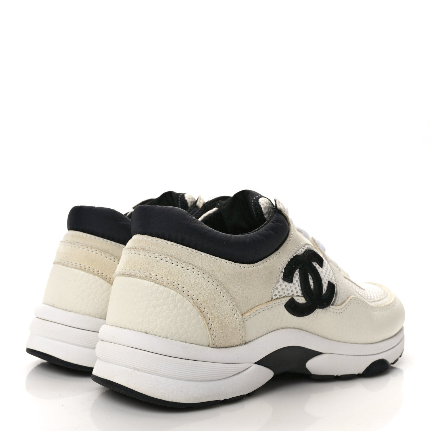 Chanel Mesh Suede Calfskin Grained Calfskin Womens CC Sneakers 38 White Black 4 of 8
