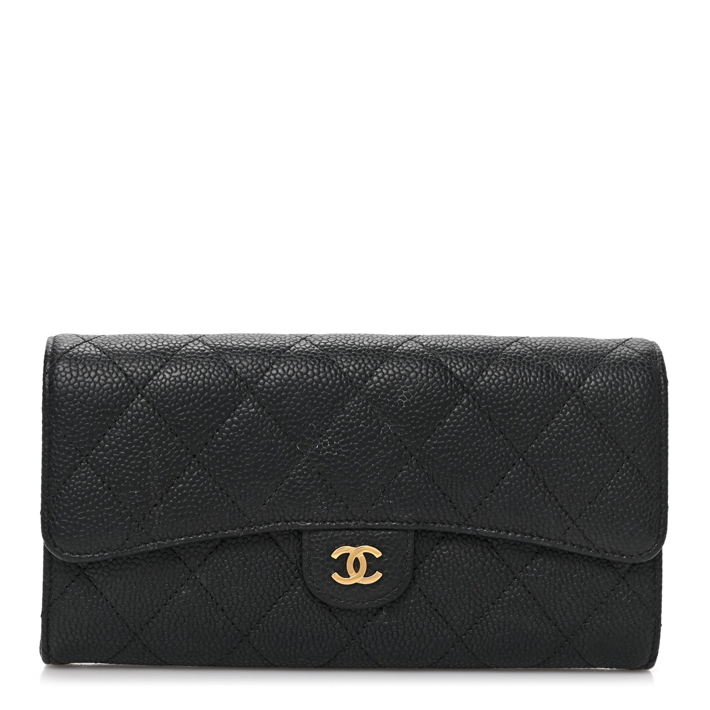 Caviar Quilted Long Flap Wallet Black