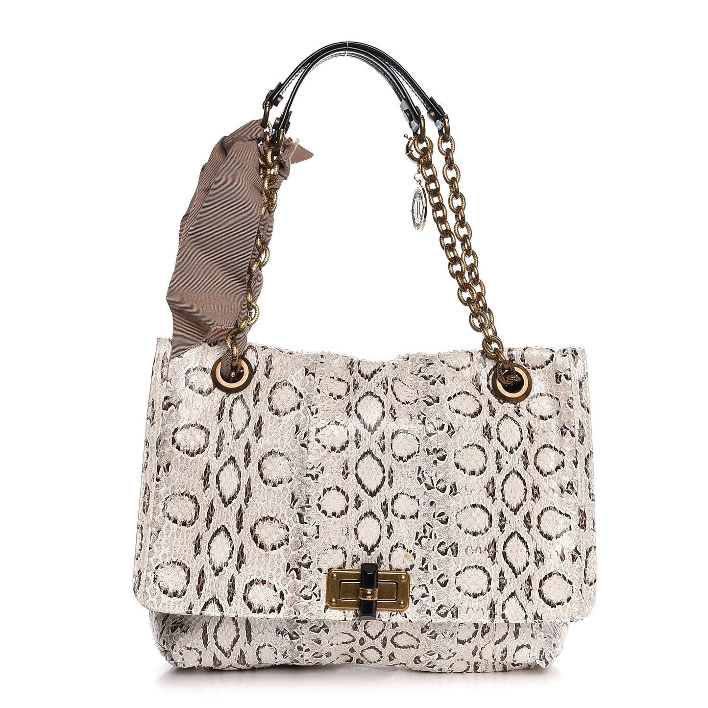 Snakeskin Medium Happy Shoulder Bag White