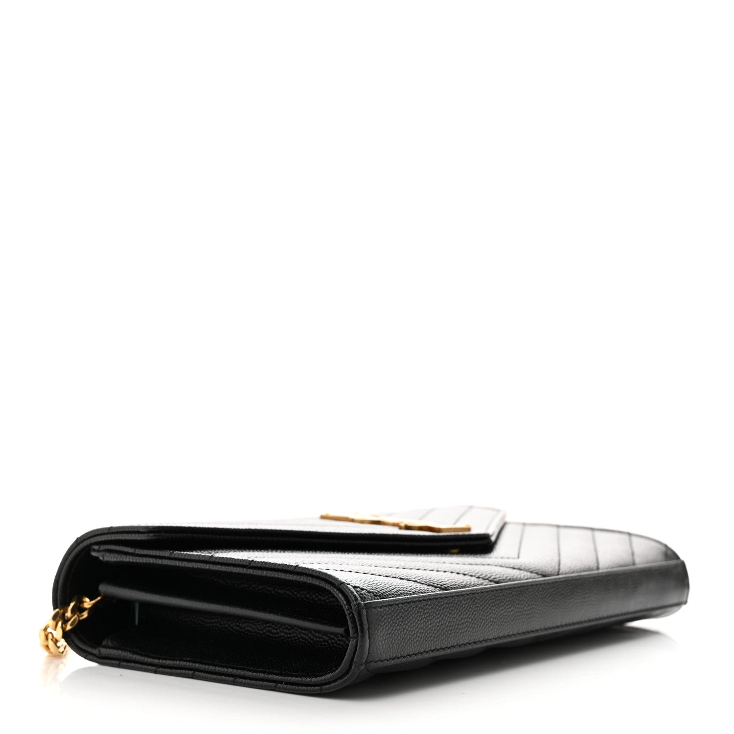 Saint Laurent Grain De Poudre Matelasse Chevron Monogram Chain Wallet Black 4 of 10