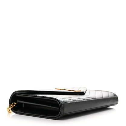 Saint Laurent Grain De Poudre Matelasse Chevron Monogram Chain Wallet Black 4 of 10