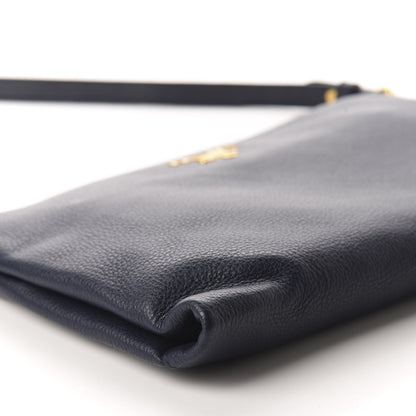 Prada Vitello Daino Zippered Shoulder Bag Baltico 6 of 12