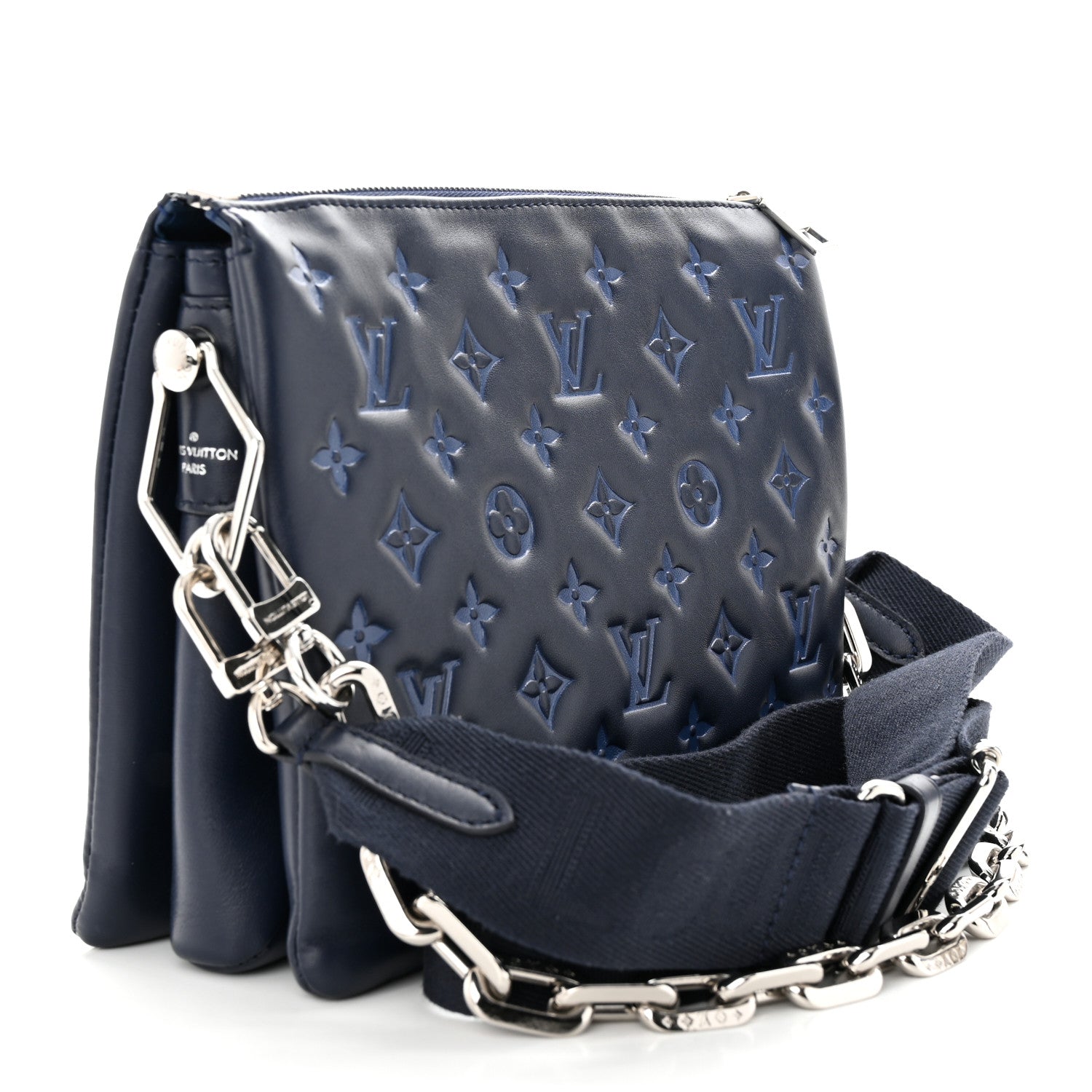 Louis Vuitton Lambskin Embossed Monogram Coussin PM Navy 3 of 9
