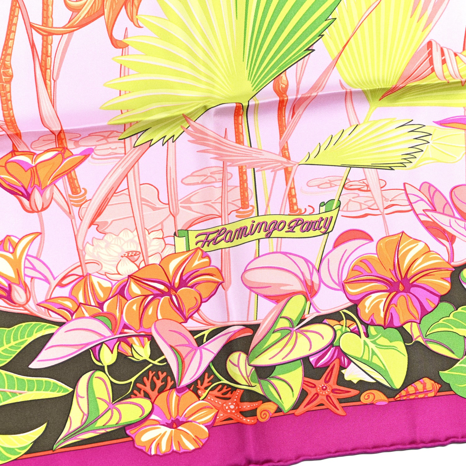 Hermes Silk Flamingo Party Scarf 90 Bougainvillier Mauve Vert 3 of 6