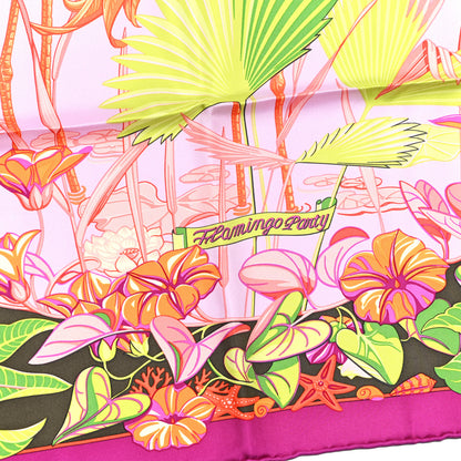 Hermes Silk Flamingo Party Scarf 90 Bougainvillier Mauve Vert 3 of 6
