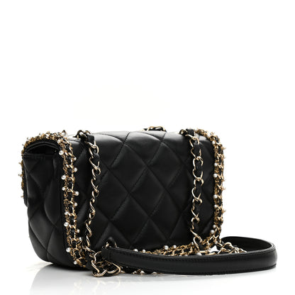 Chanel Lambskin Quilted Pearl Edge Mini Rectangular Flap Bag Black 3 of 11