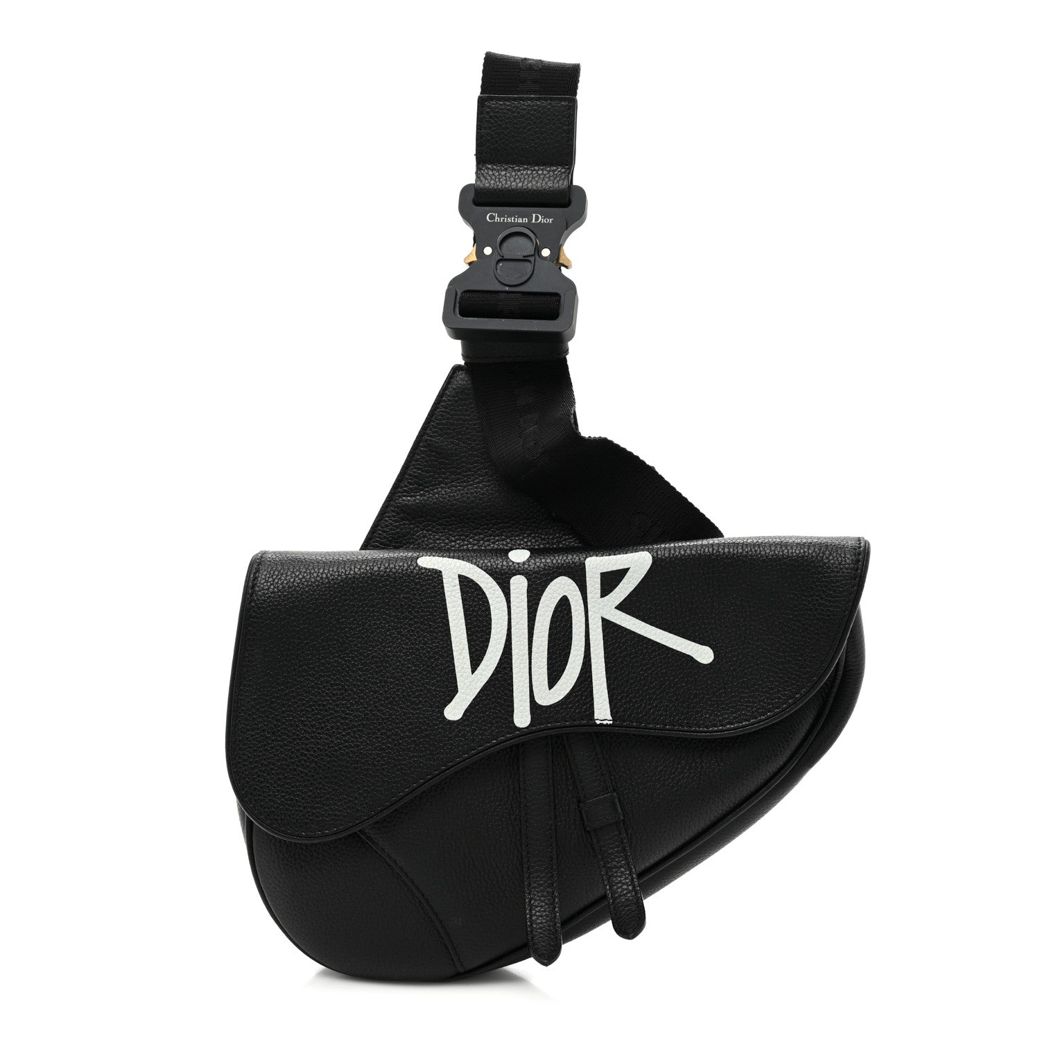 Christian Dior X SHAWN STUSSY Grained Calfskin Saddle Bag Black 1 of 12