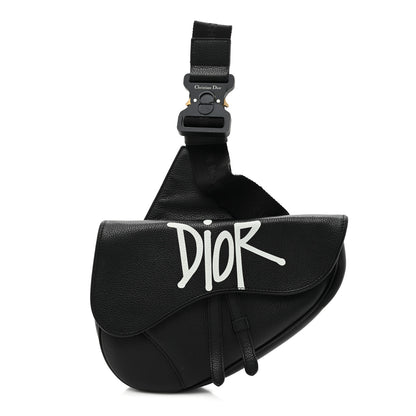 Christian Dior X SHAWN STUSSY Grained Calfskin Saddle Bag Black 1 of 12