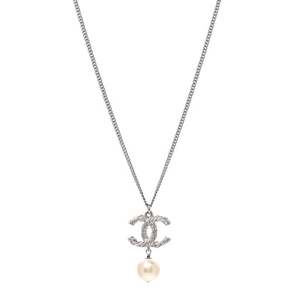 Chanel Crystal Pearl Twisted CC Drop Necklace Silver 1 of 5
