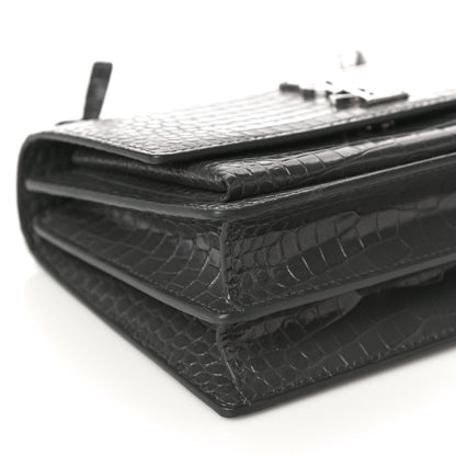Saint Laurent Calfskin Crocodile Embossed Medium Monogram Sunset Dark Green 8 of 9