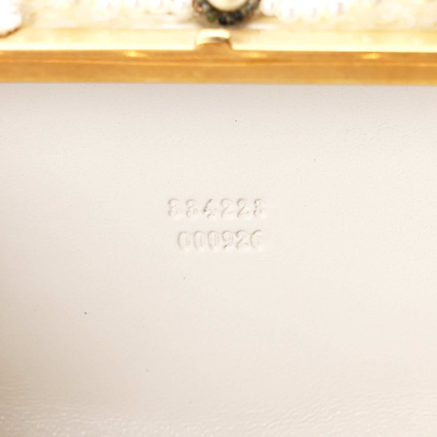 Embroidered Pearl Angel Knuckle Box Clutch Ivory Gold