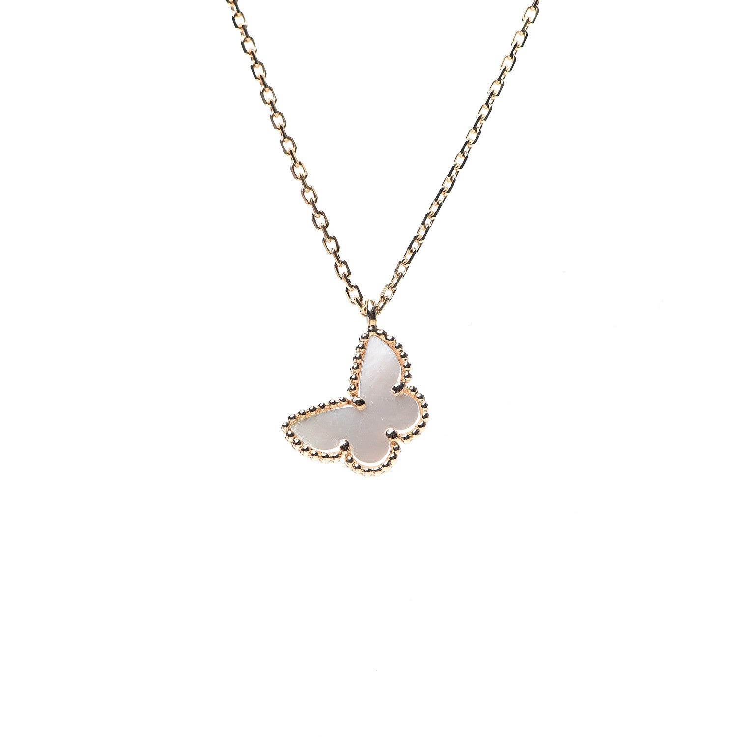 Van Cleef & Arpels 18K Yellow Gold Mother of Pearl Sweet Alhambra Butterfly Pendant Necklace 3 of 7